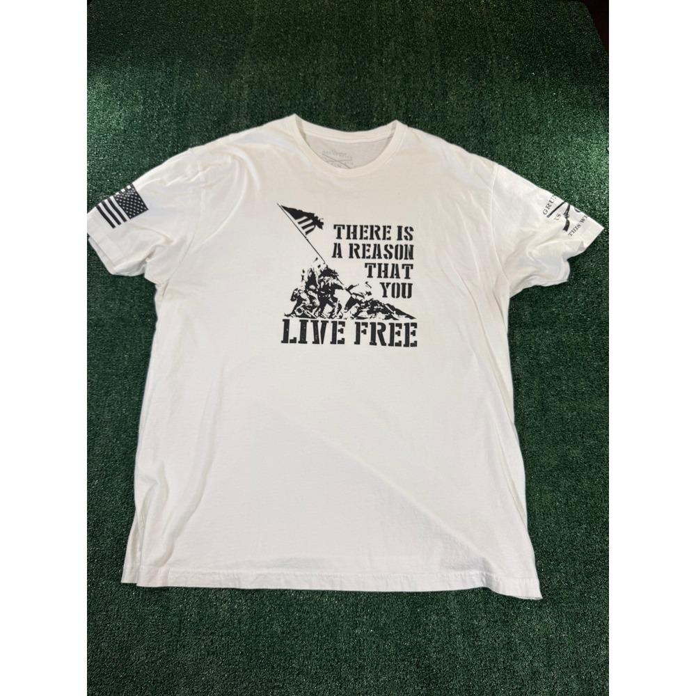 Grunt Style Men's White Live Free Iwo Jima Graphic Tee Size 2XL